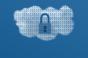 A white cloud with binary data and a locked padlock with a keyhole