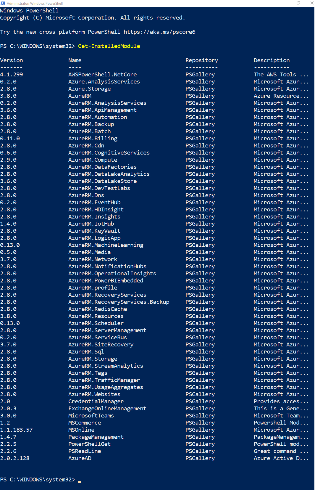 Get-InstalledModule cmdlet lists the installed PowerShell modules