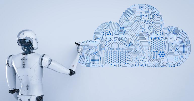 robot pointing to a cloud