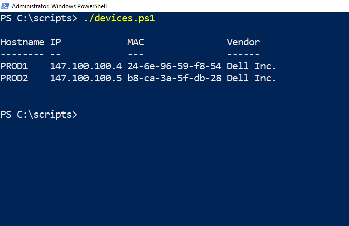 example of the PowerShell; script’s output