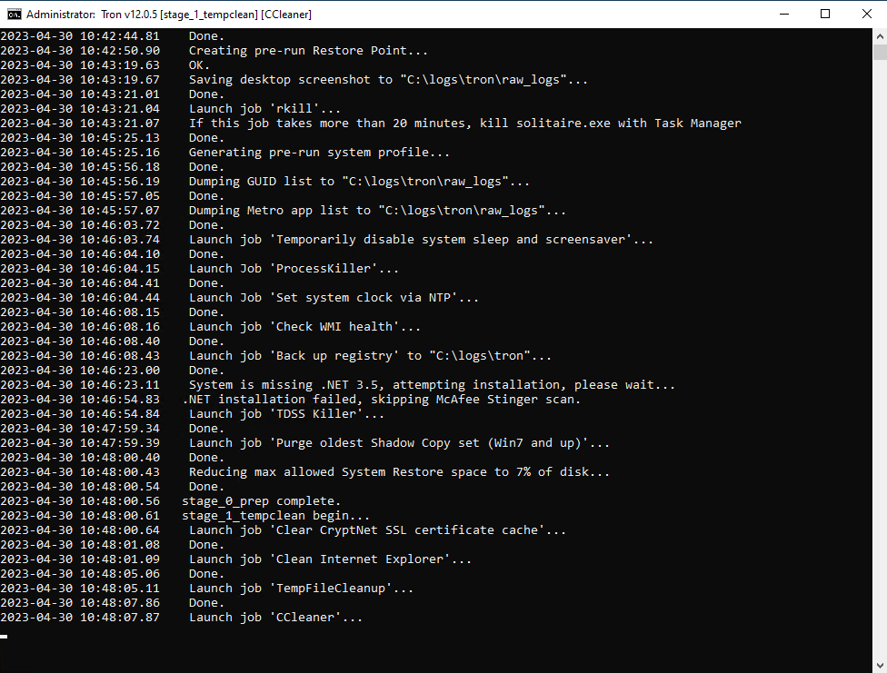 Screenshot of Tron Script running