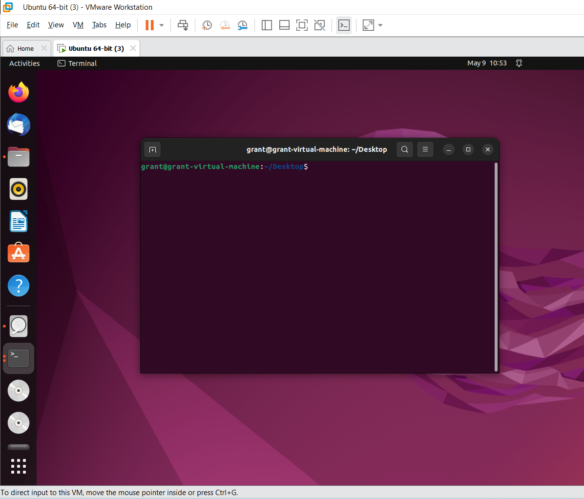 An open terminal on an Ubuntu desktop