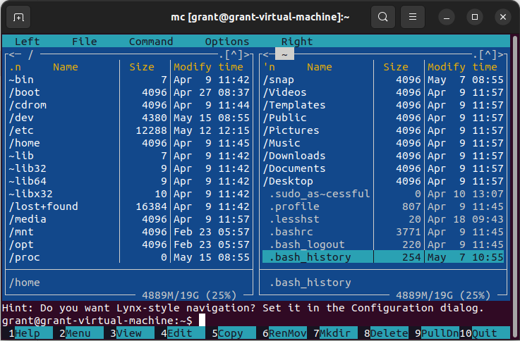 Midnight Commander terminal file manager