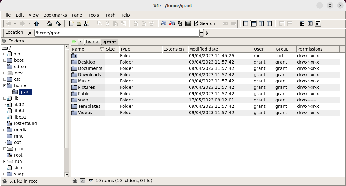 user interface for XFE file manager
