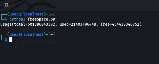 Use the python3 command in the Linux terminal to run the Python script called freeSpace.py (you can choose any name for your script)